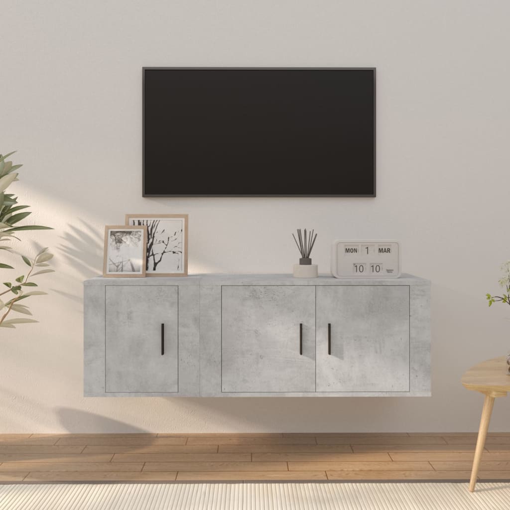 2 Pcs conjunto móveis de TV derivados de madeira cinza cimento