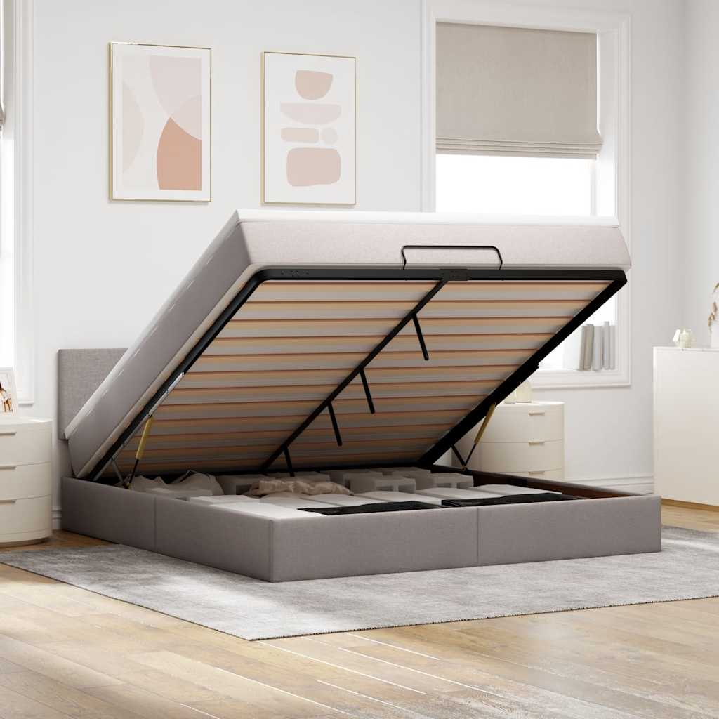 Moldura de cama otomana com tecido taupe 180x200cm