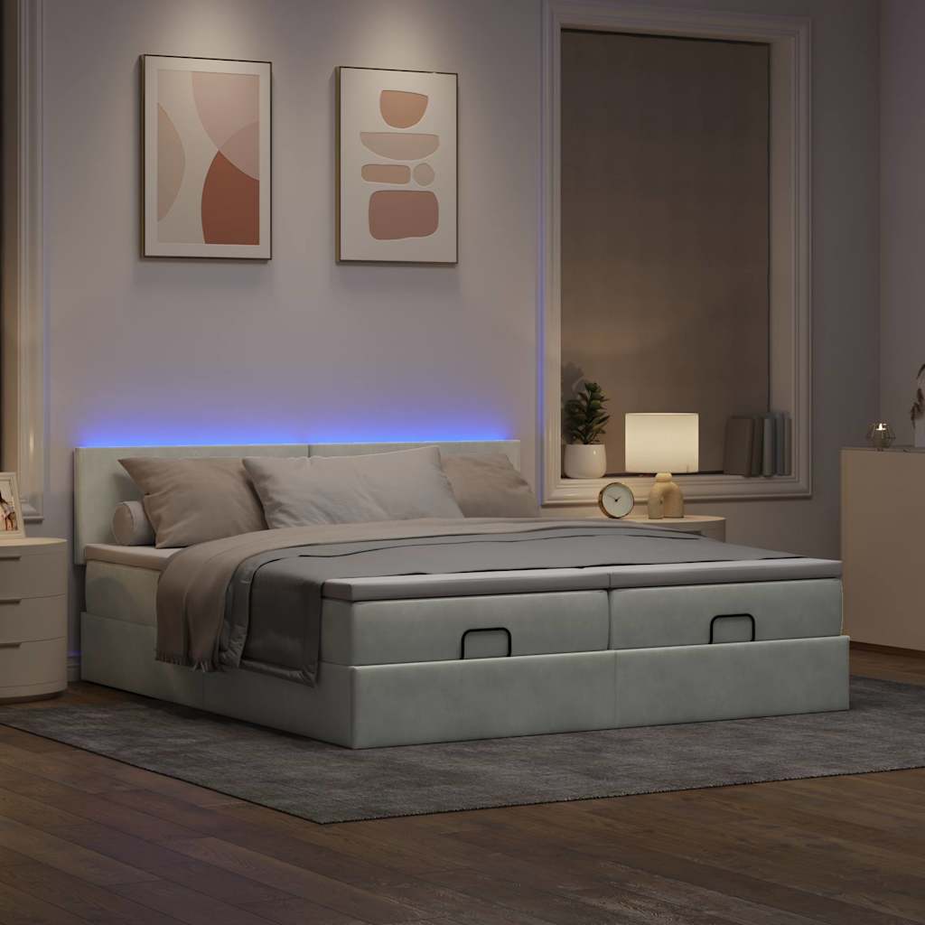 Estrutura cama otomana colchões 180x200cm veludo cinzento claro