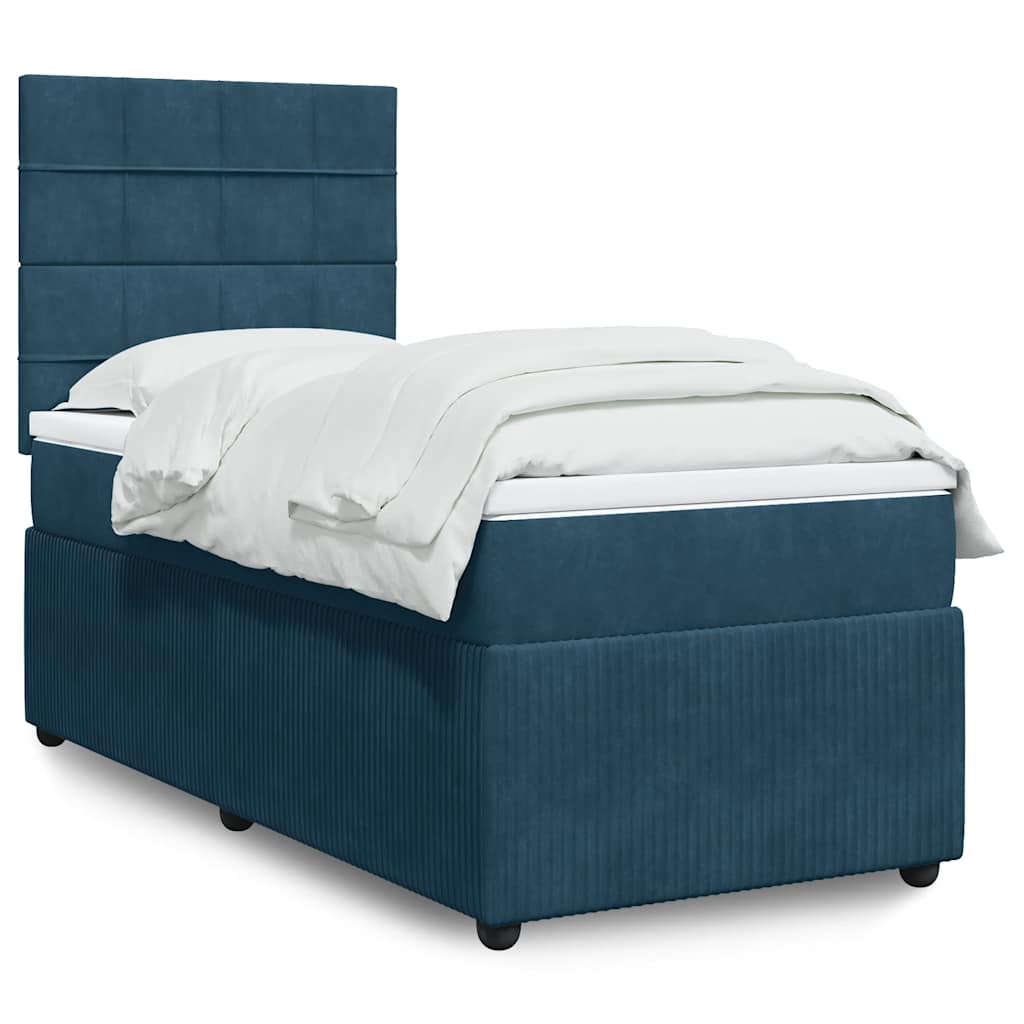 Cama boxspring com colchão 90x200 cm veludo azul