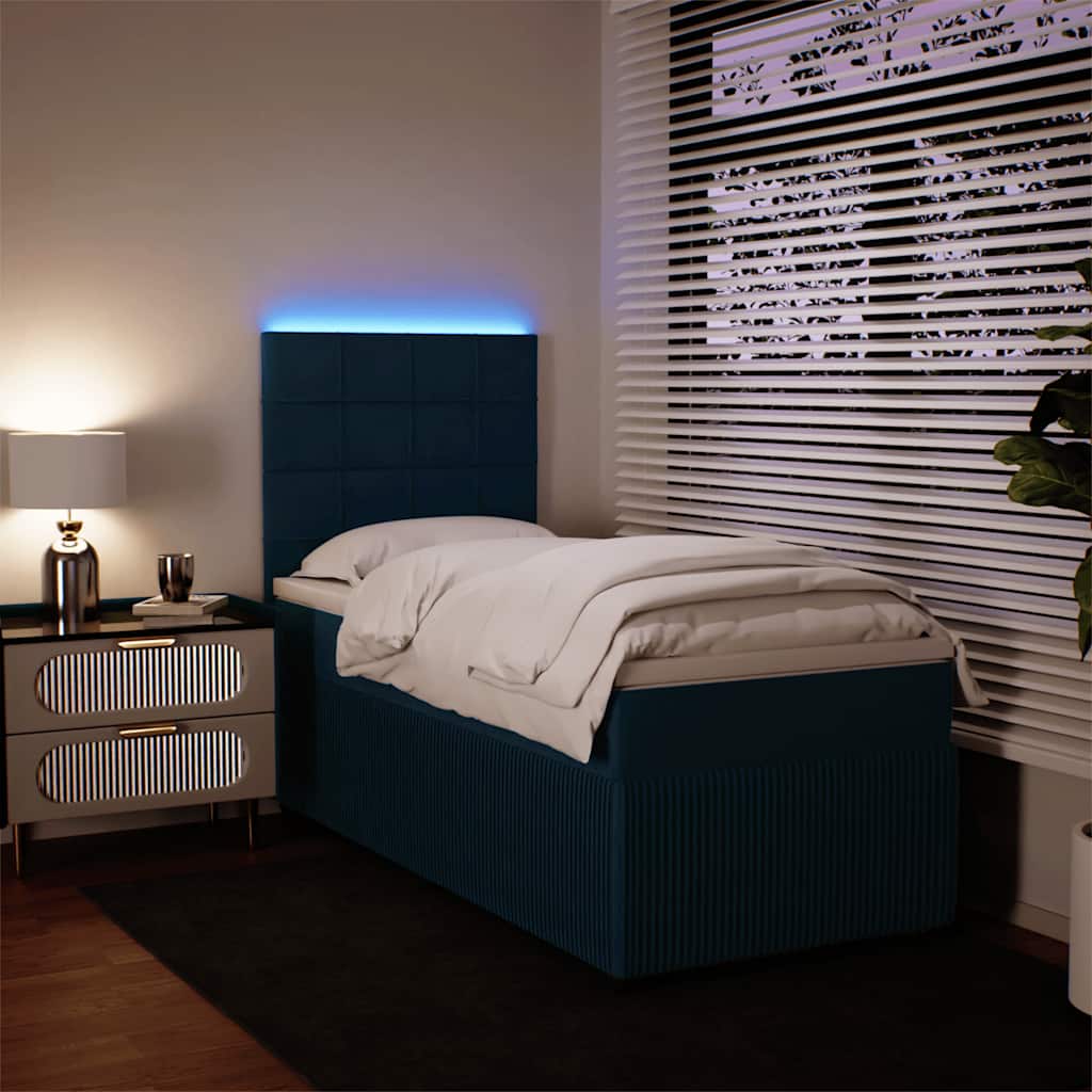 Cama boxspring com colchão 90x200 cm veludo azul