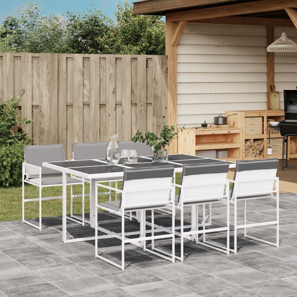 7 Pcs conj. de jantar p/ jardim c/ almofadões textilene branco