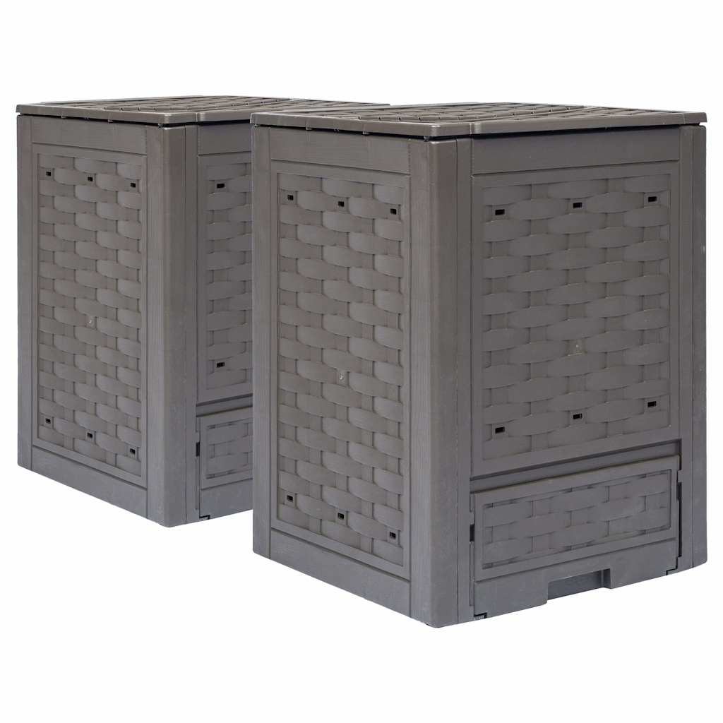 Compostores jardim 2pcs 60x60x83cm 600l plástico vime castanho