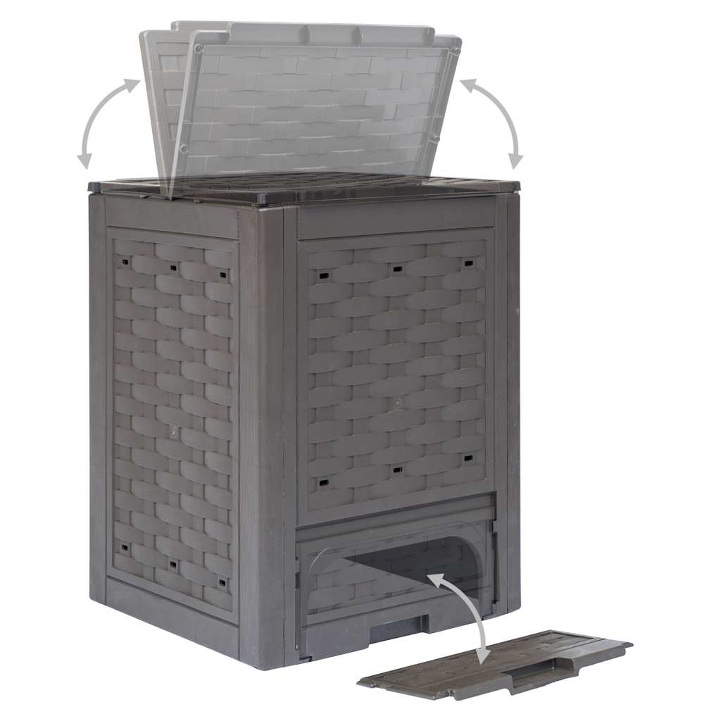 Compostores jardim 2pcs 60x60x83cm 600l plástico vime castanho