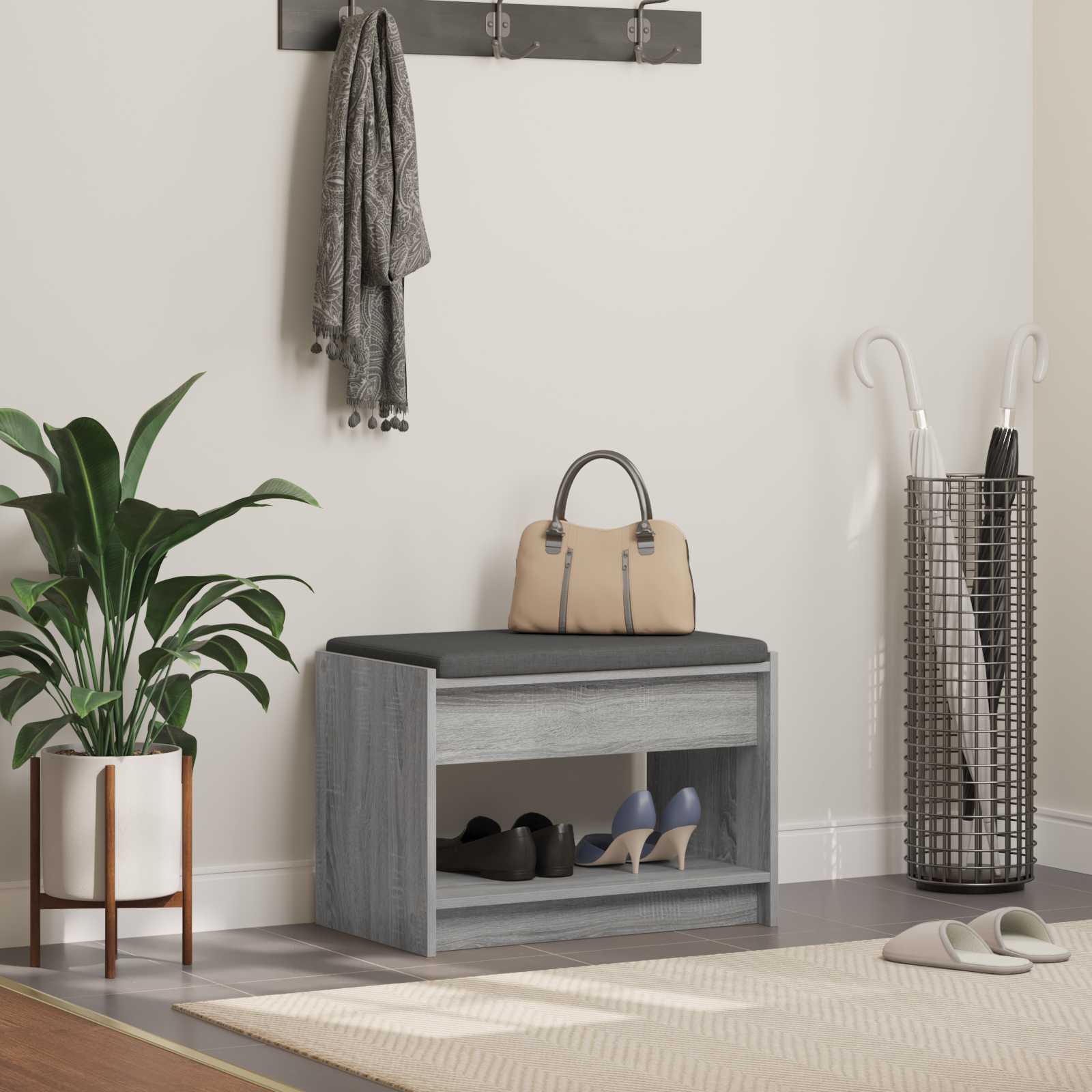 Banco de hall com almofada sonoma cinza 63 x 38 x 45 cm