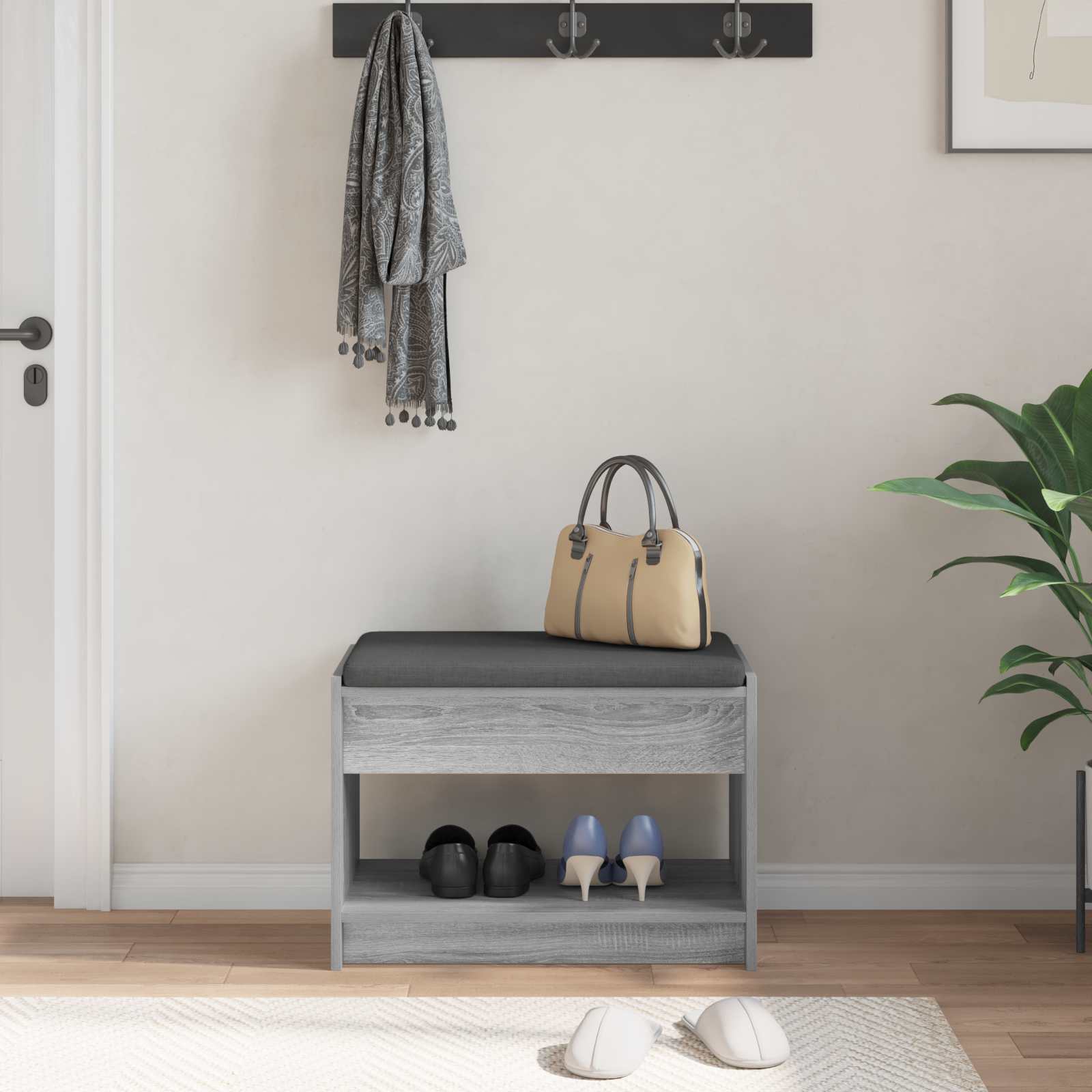 Banco de hall com almofada sonoma cinza 63 x 38 x 45 cm