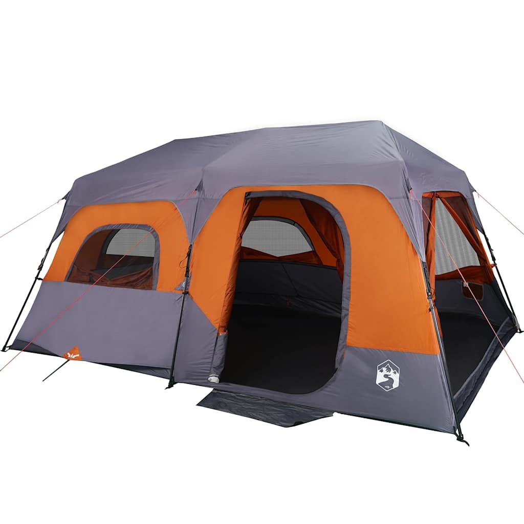 Tenda familiar 9 p. libertação rápida impermeável cinza/laranja
