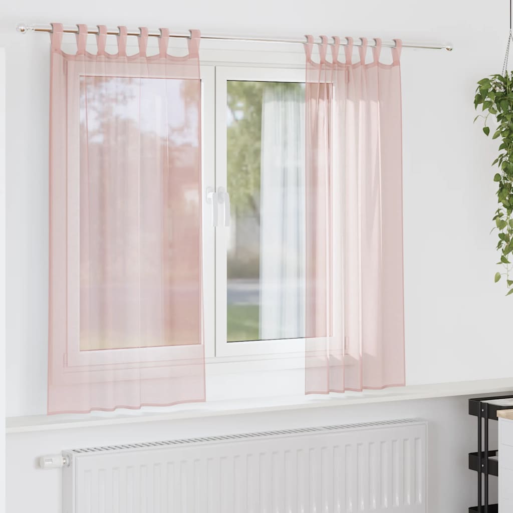 Cortinas de voile com laços 2 pcs rosa-claro 140x175 cm