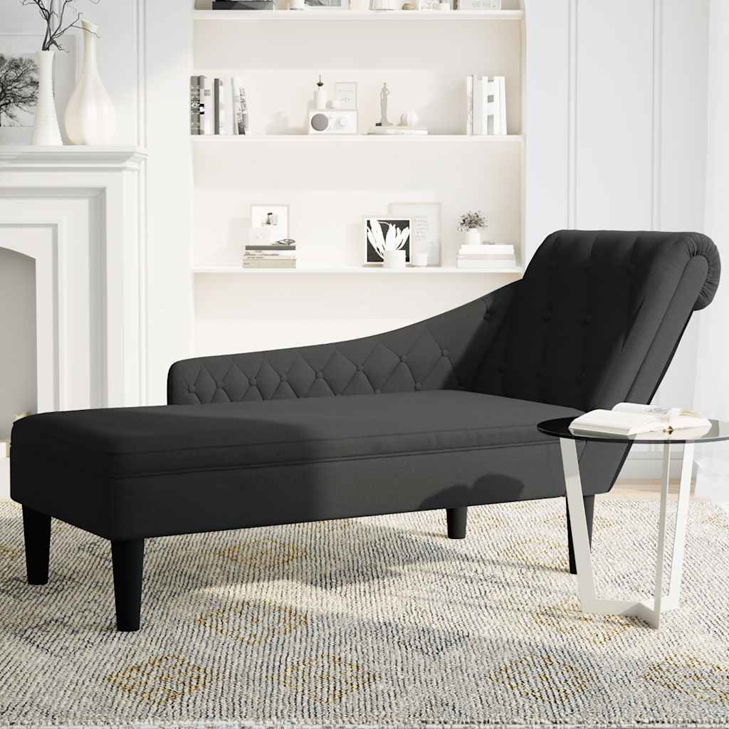 Chaise lounge c/ almofada/apoio de braços direito tecido preto