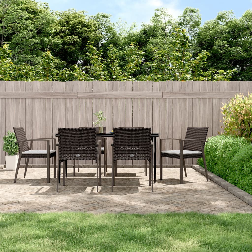 7 Pcs conjunto de jantar p/ jardim c/ almofadões vime PE e aço