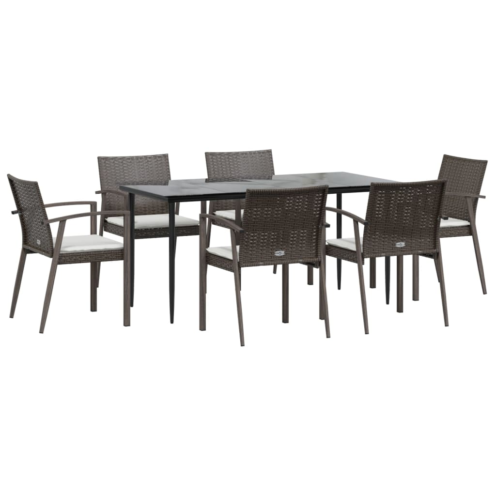 7 Pcs conjunto de jantar p/ jardim c/ almofadões vime PE e aço