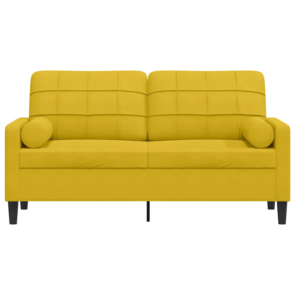 Sofá 2 lugares c/ almofadas decorativas 140 cm veludo amarelo
