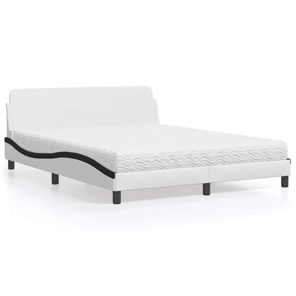 Cama com colchão dover 160x200 cm couro artificial preto e branco