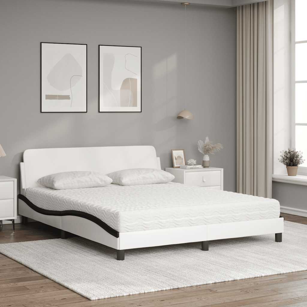 Cama com colchão dover 160x200 cm couro artificial preto e branco