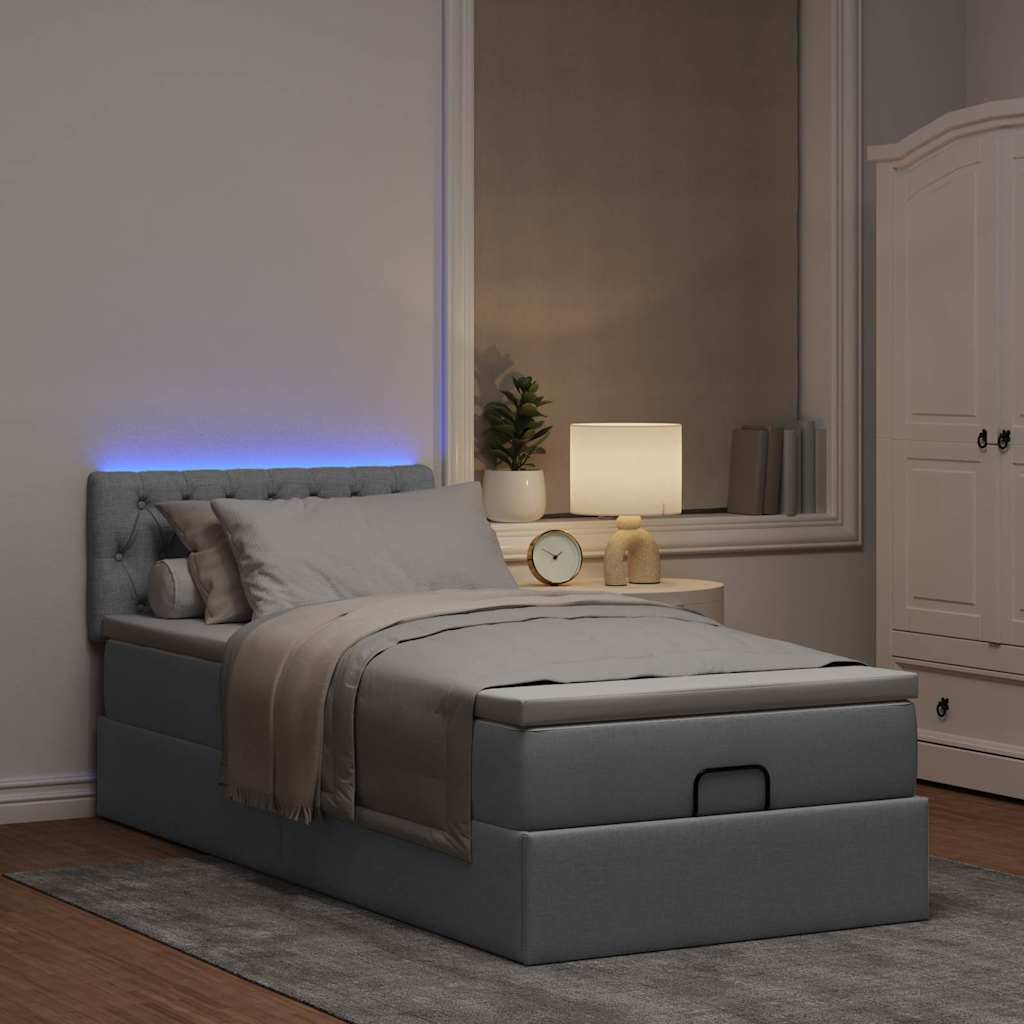 Cama otomana com colchão & leds 80x200cm tecido cinza-claro