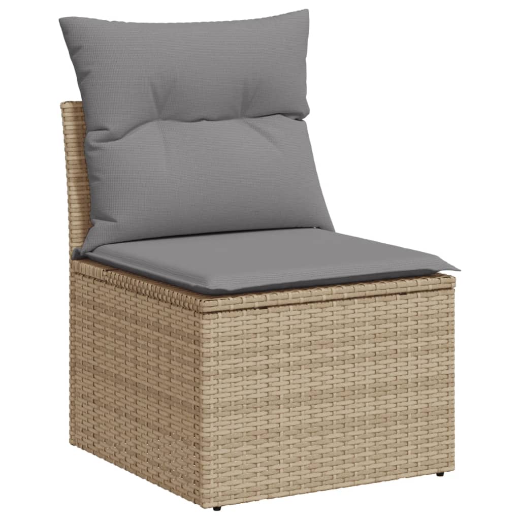 5 Pcs conj. sofás jardim c/ almofadões vime PE bege misturado