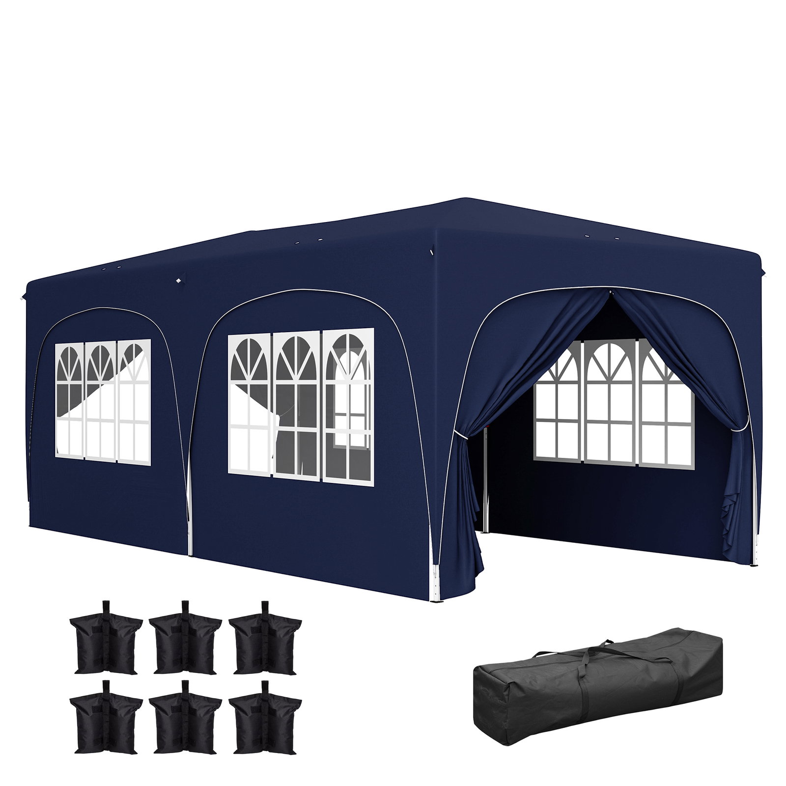 Tenda dobrável 3x6 m com painéis laterais upf50+ tenda de jardim com altura ajustável e bolsa de transporte azul escuro