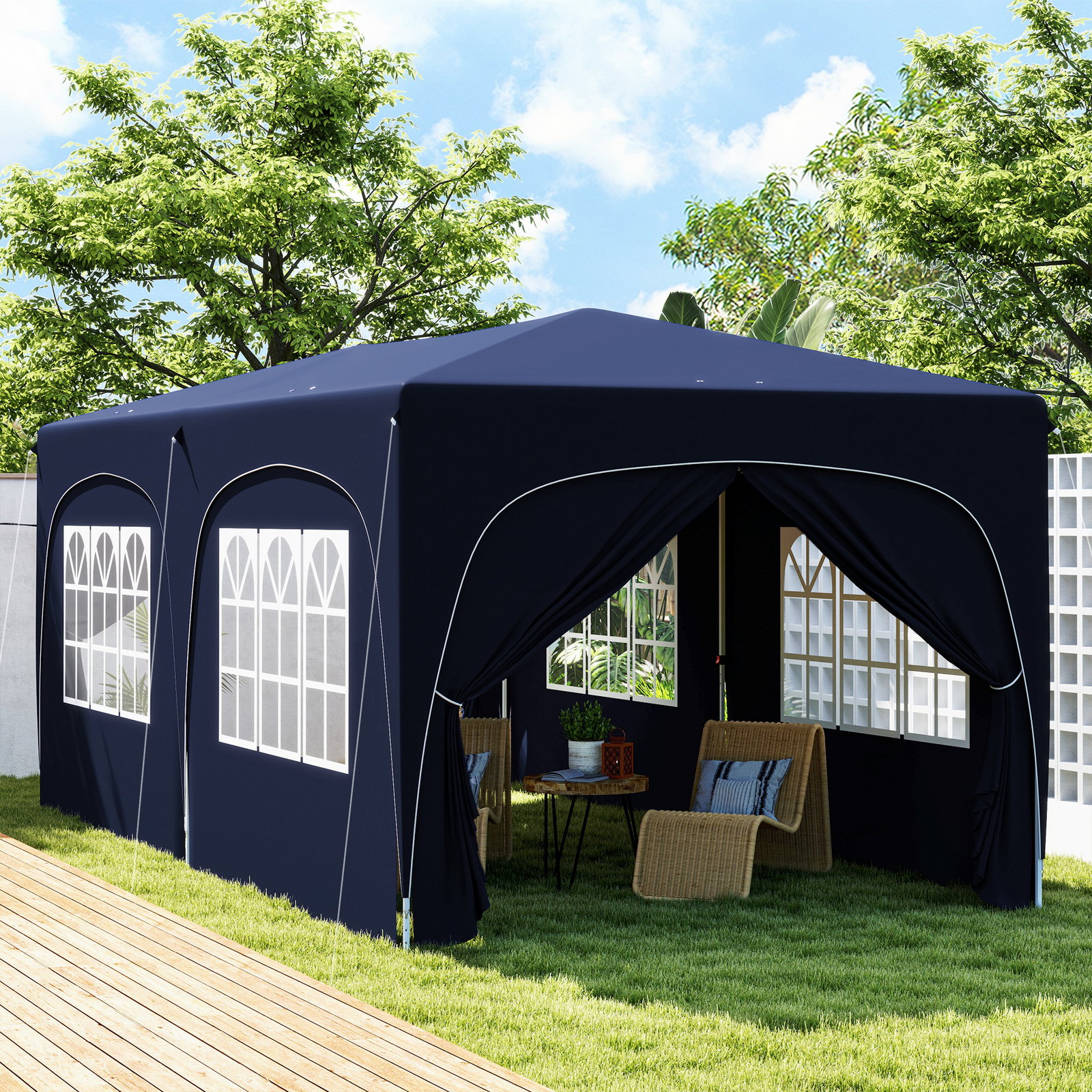 Tenda dobrável 3x6 m com painéis laterais upf50+ tenda de jardim com altura ajustável e bolsa de transporte azul escuro