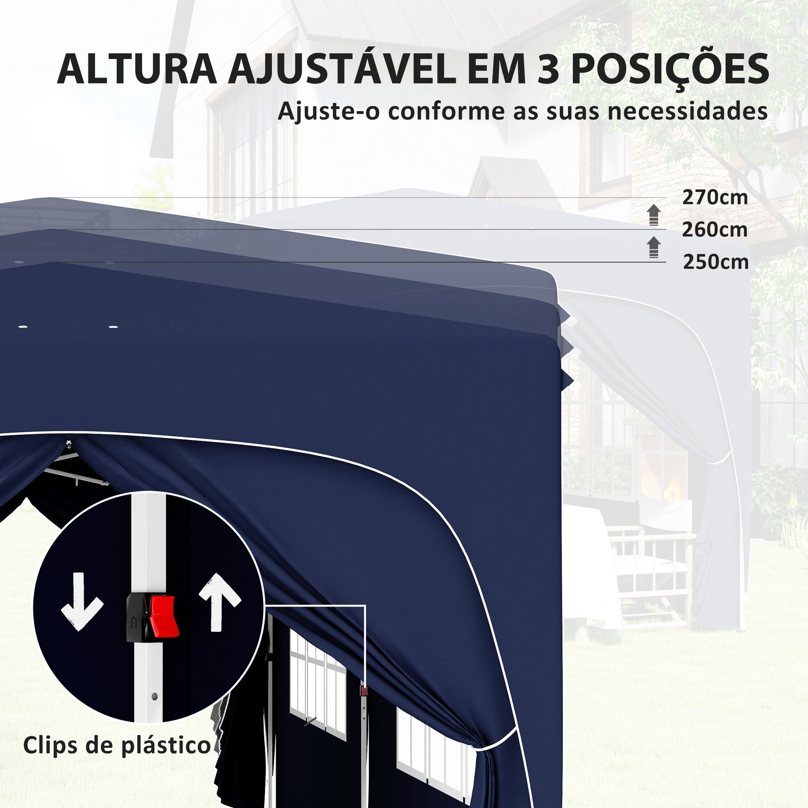 Tenda dobrável 3x6 m com painéis laterais upf50+ tenda de jardim com altura ajustável e bolsa de transporte azul escuro