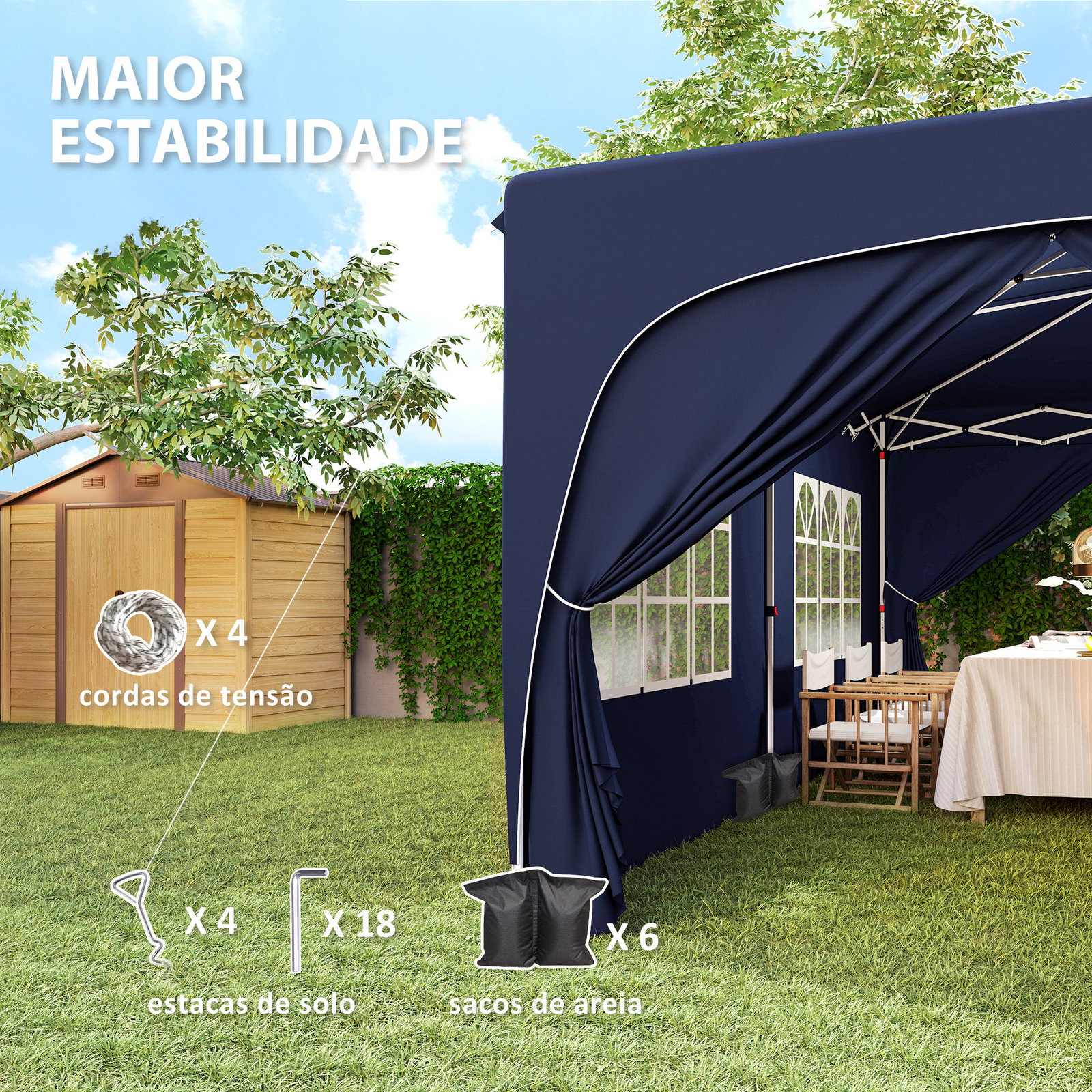 Tenda dobrável 3x6 m com painéis laterais upf50+ tenda de jardim com altura ajustável e bolsa de transporte azul escuro