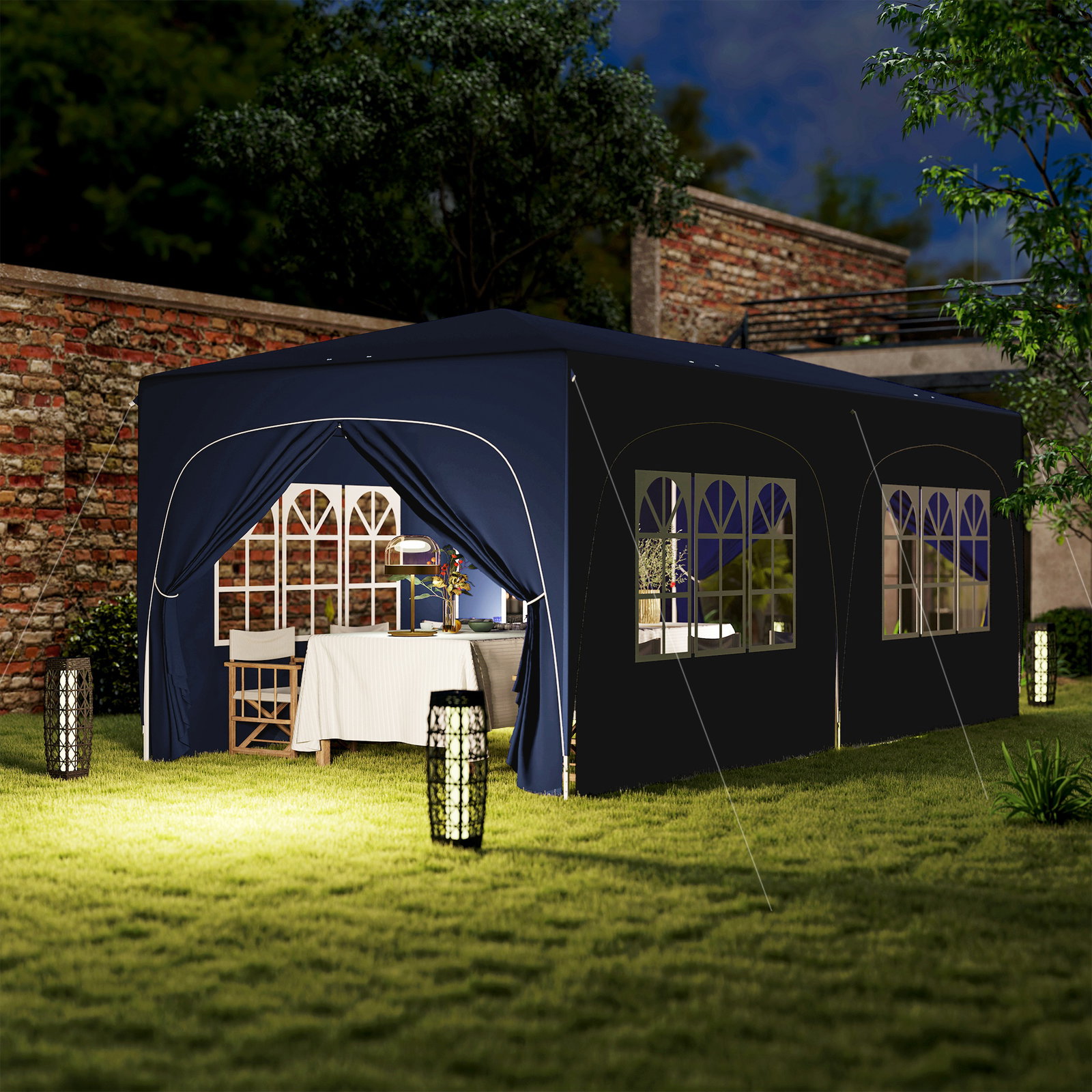 Tenda dobrável 3x6 m com painéis laterais upf50+ tenda de jardim com altura ajustável e bolsa de transporte azul escuro