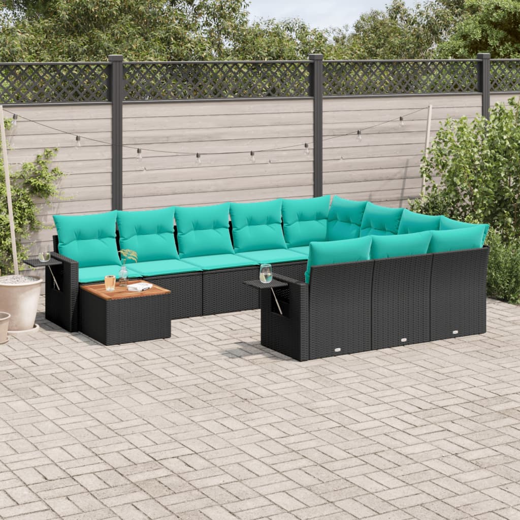 Conjunto de sofá de jardim com 11 peças e almofadas em rattan sintético preto