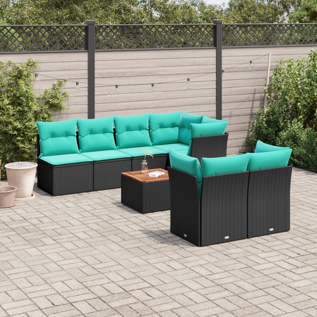 8 Pcs conjunto de sofás p/ jardim c/ almofadões vime PE preto