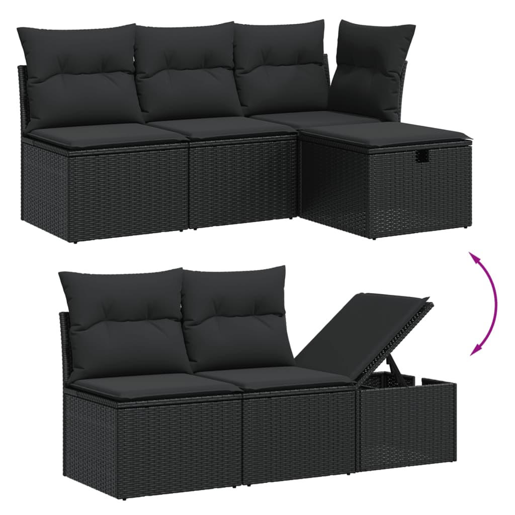 7 Pcs conjunto de sofás p/ jardim c/ almofadões vime PE preto