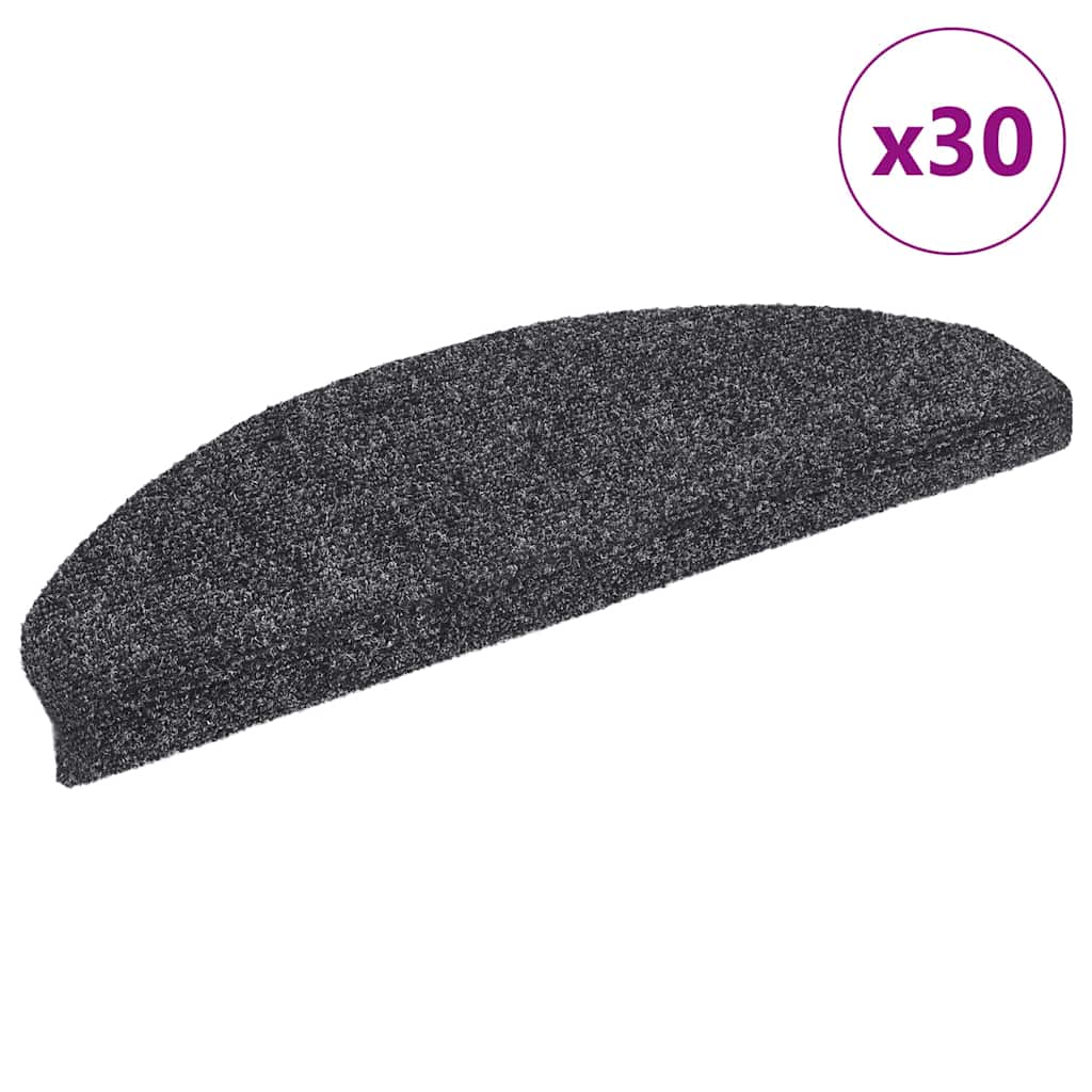 Tapetes de escada autoadesivos 30 peças 65x21x4 cm cinza escuro semicircular grande