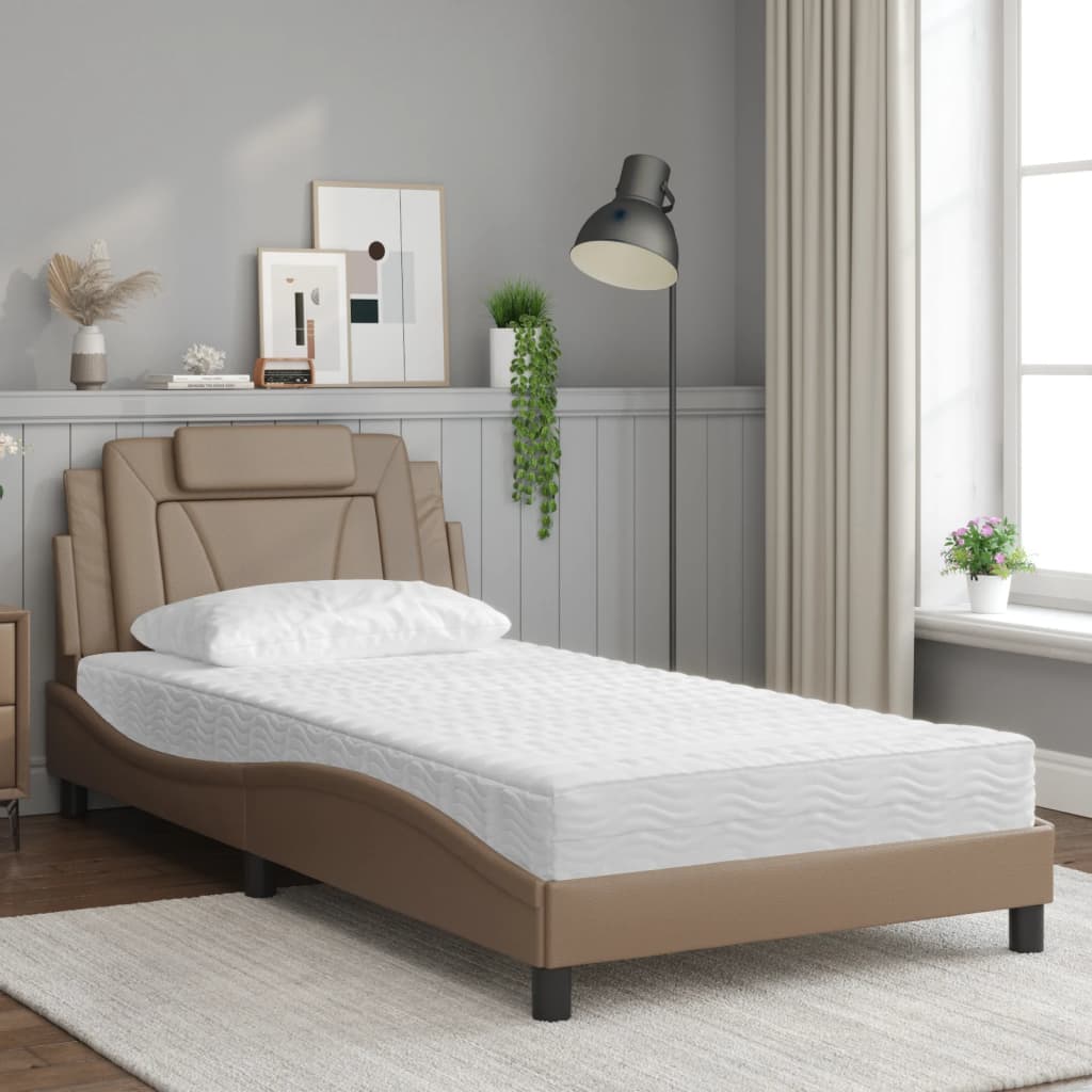 Cama viana com colchão 100x200 cm couro artificial cappuccino