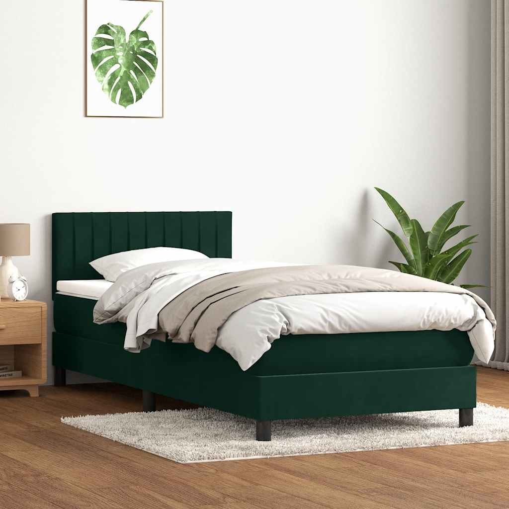 Cama com molas/colchão verde-escuro 80x220 cm veludo