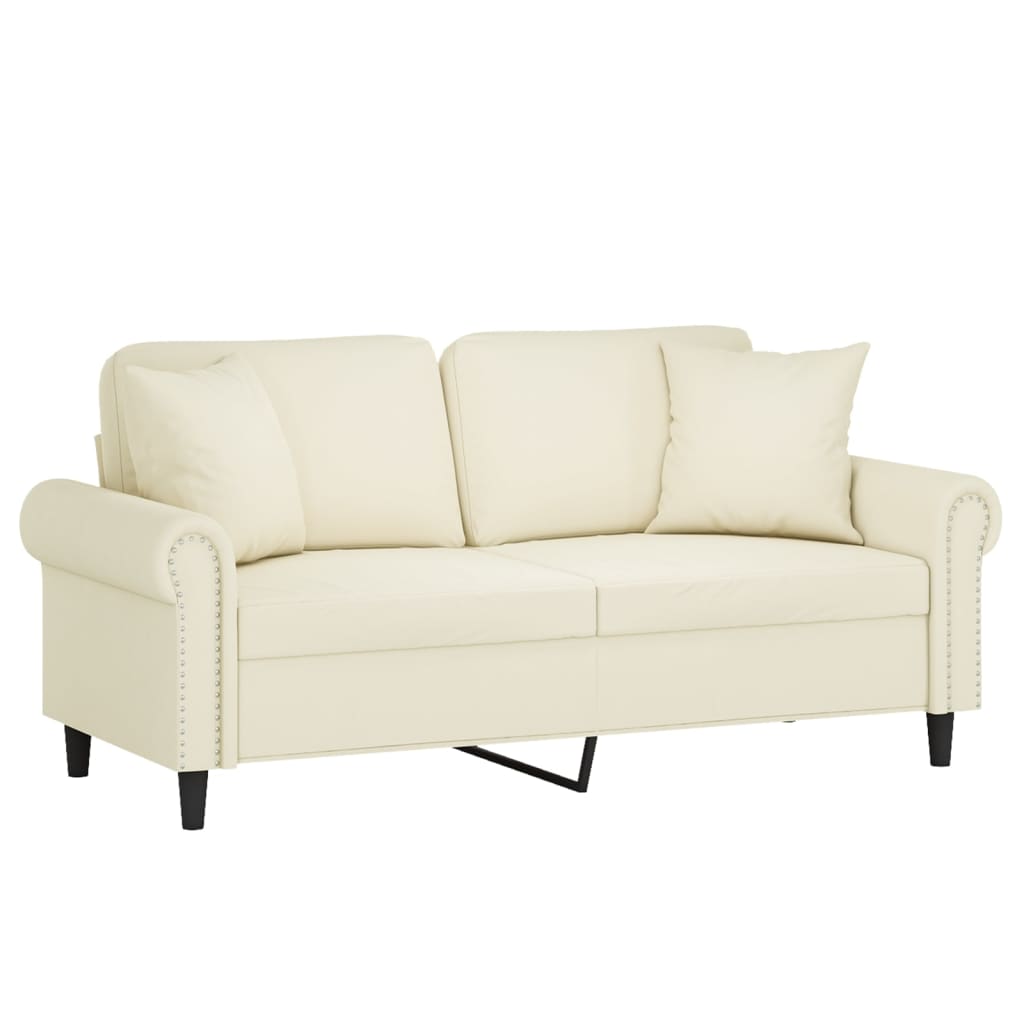 Sofá 2 lugares c/ almofadas decorativas 140 cm veludo creme