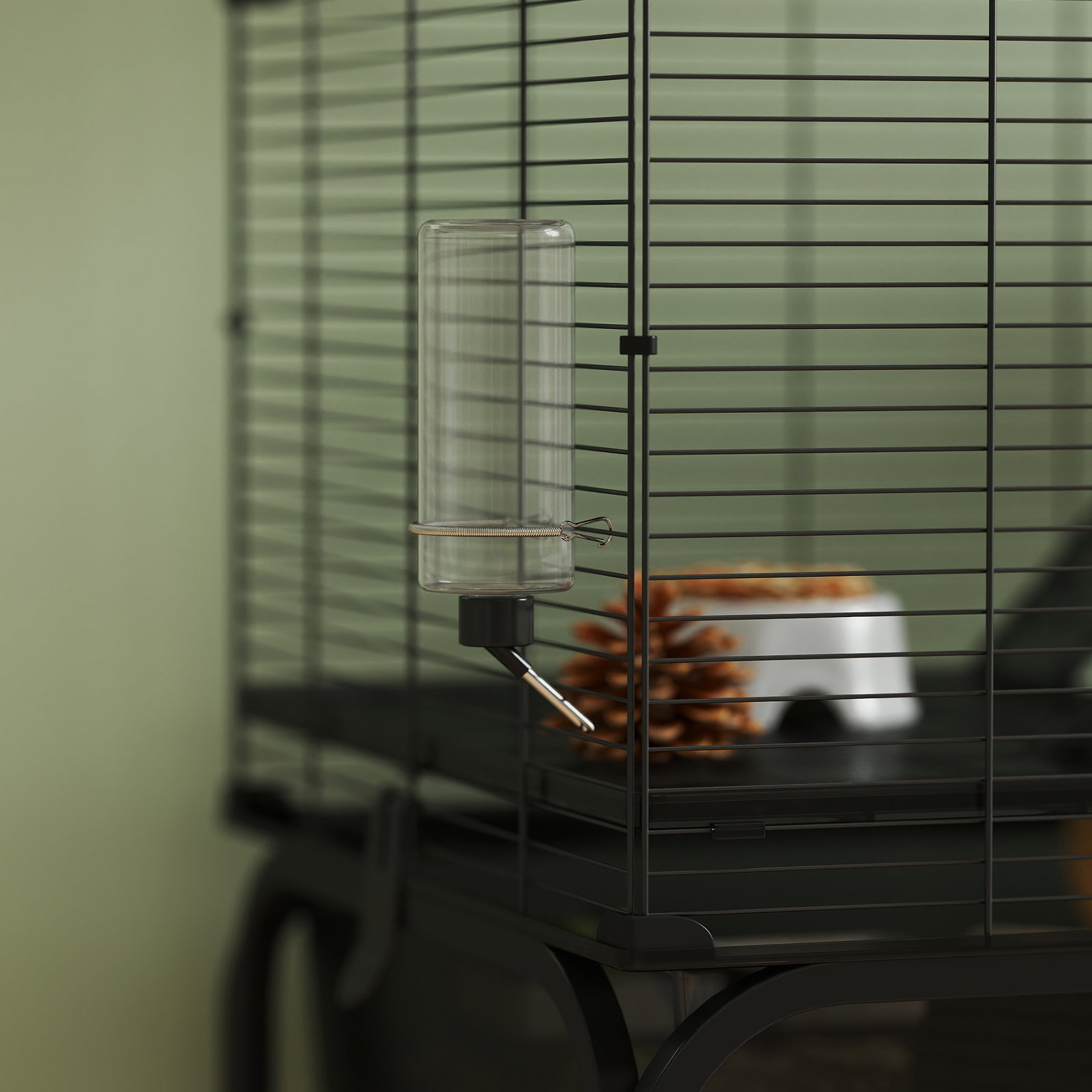 Gaiola para pequenos animais de 4 níveis com bandeja inferior rodas rampas comedouro e bebedouro 73x47x123 cm preto