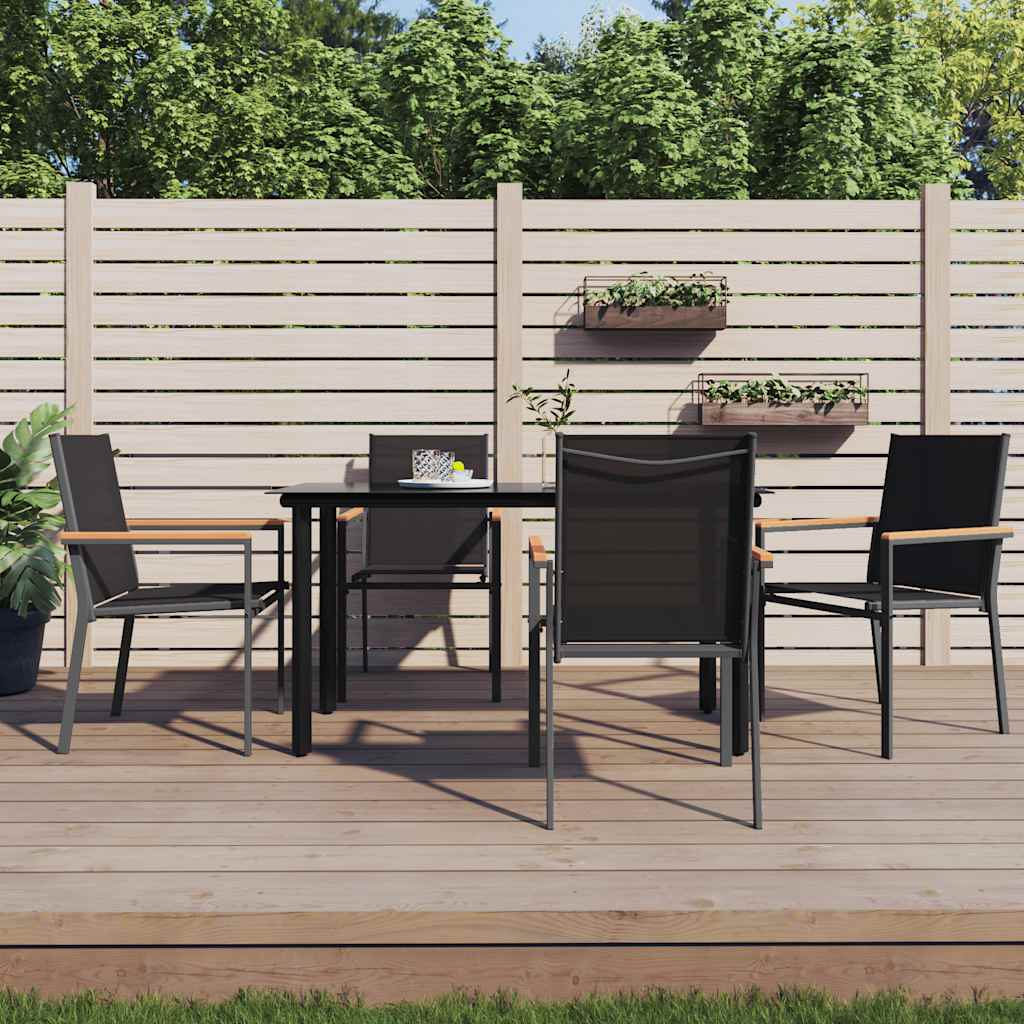 5 Pcs conjunto de jantar para jardim textilene e aço preto