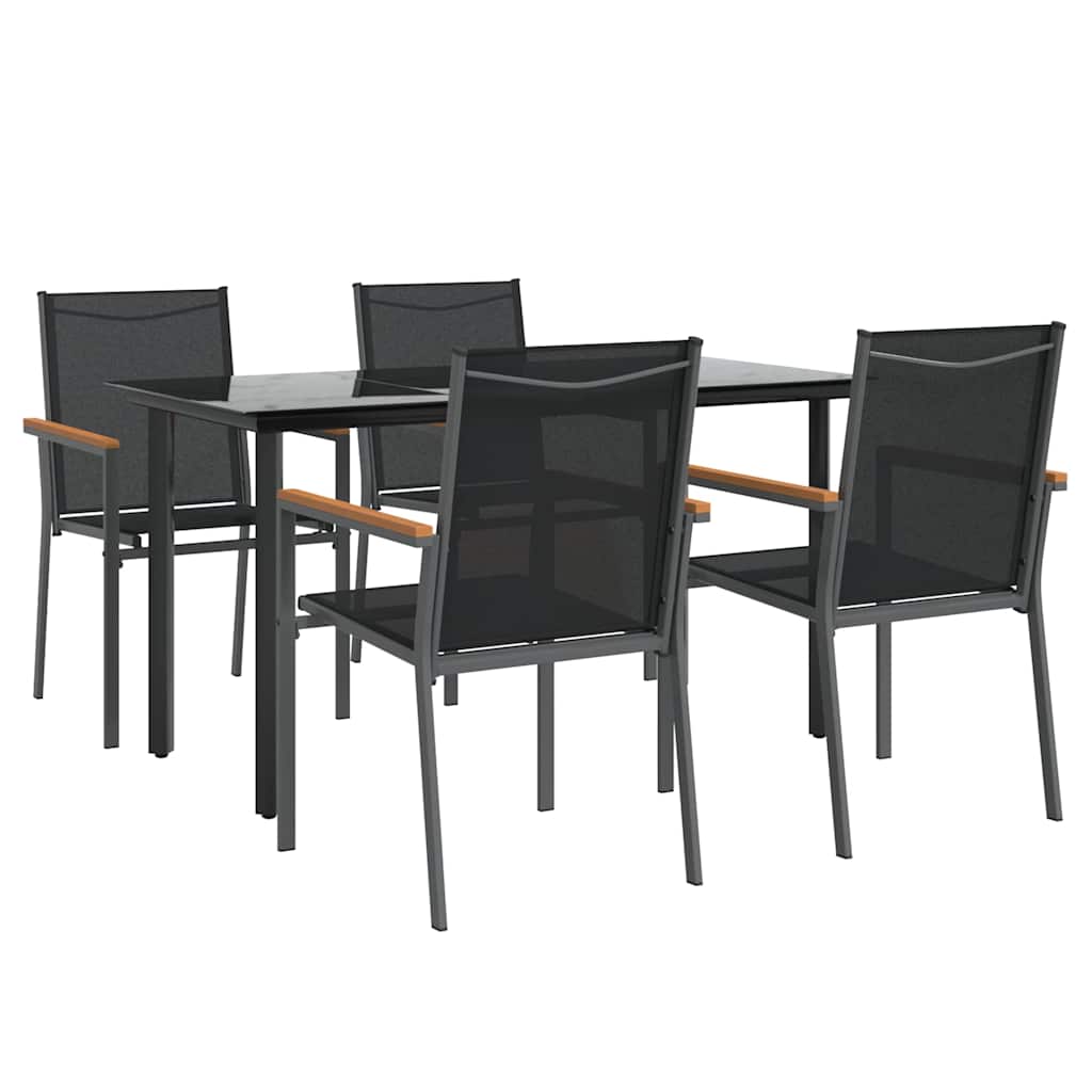 5 Pcs conjunto de jantar para jardim textilene e aço preto
