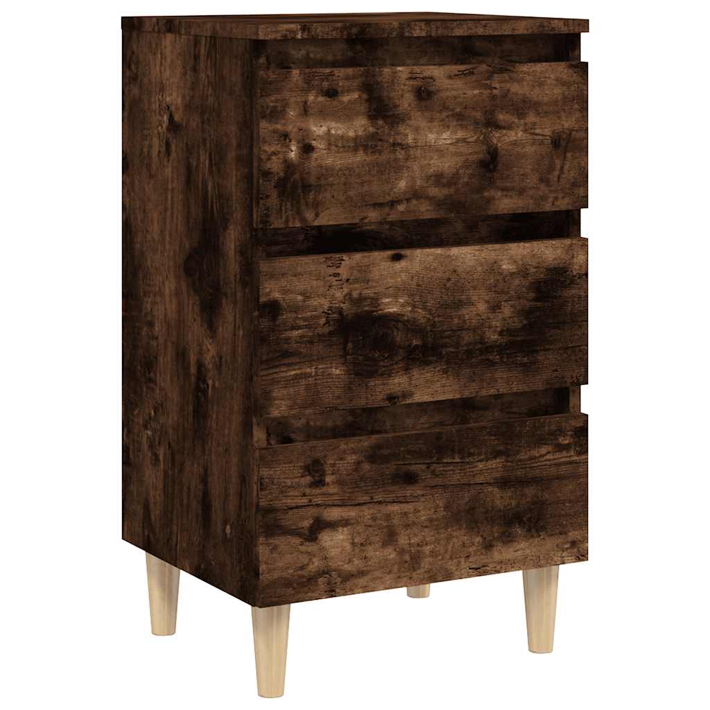Mesa cabeceira pernas de madeira 40x35x69 cm carvalho fumado