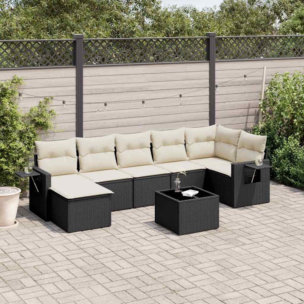 8 Pcs conjunto sofás de jardim com almofadões vime PE preto