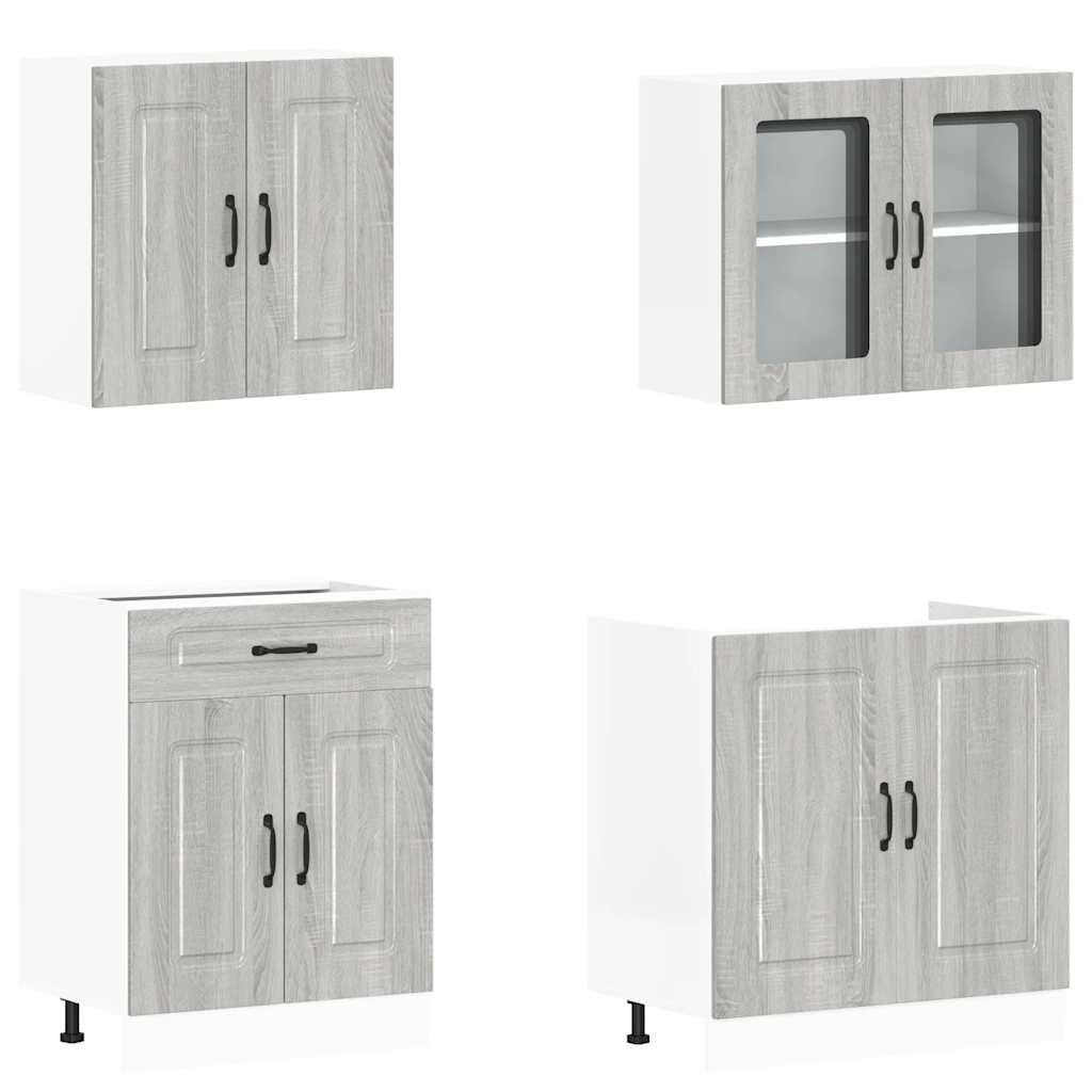 4 Peças armário de cozinha conjunto kalmar cinza sonoma