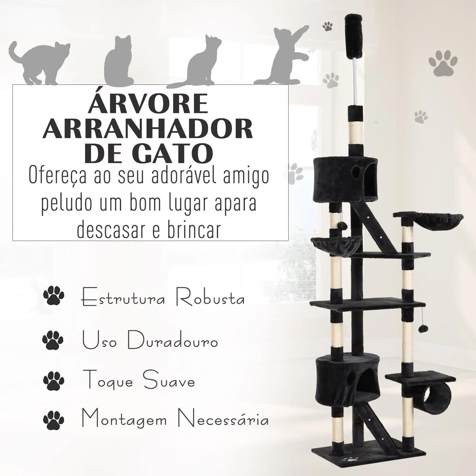 Árvore arranhador para gatos com altura ajustável plataformas múltiplas caverna cestas e escadas em sisal natural e pelúcia 60x45x240-260 cm cinza escuro