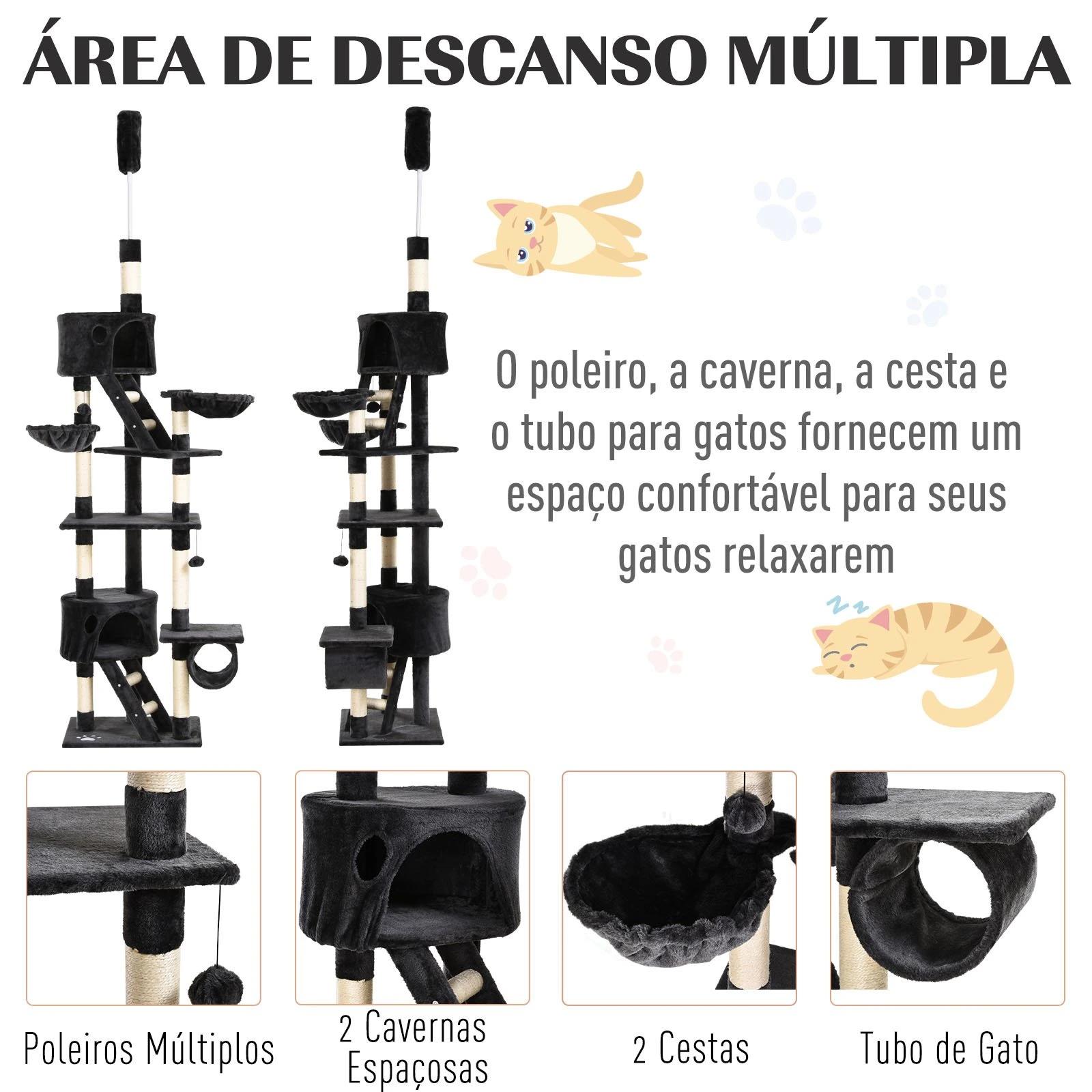 Árvore arranhador para gatos com altura ajustável plataformas múltiplas caverna cestas e escadas em sisal natural e pelúcia 60x45x240-260 cm cinza escuro