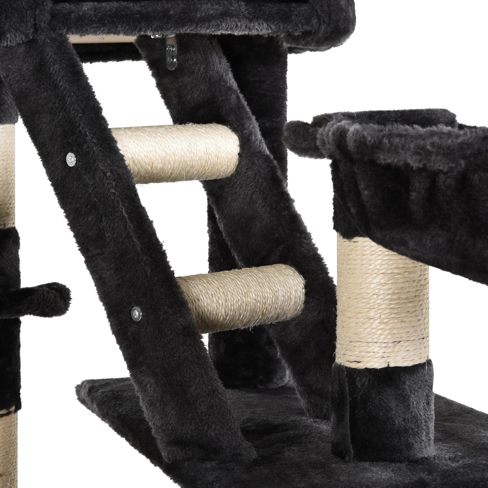 Árvore arranhador para gatos com altura ajustável plataformas múltiplas caverna cestas e escadas em sisal natural e pelúcia 60x45x240-260 cm cinza escuro