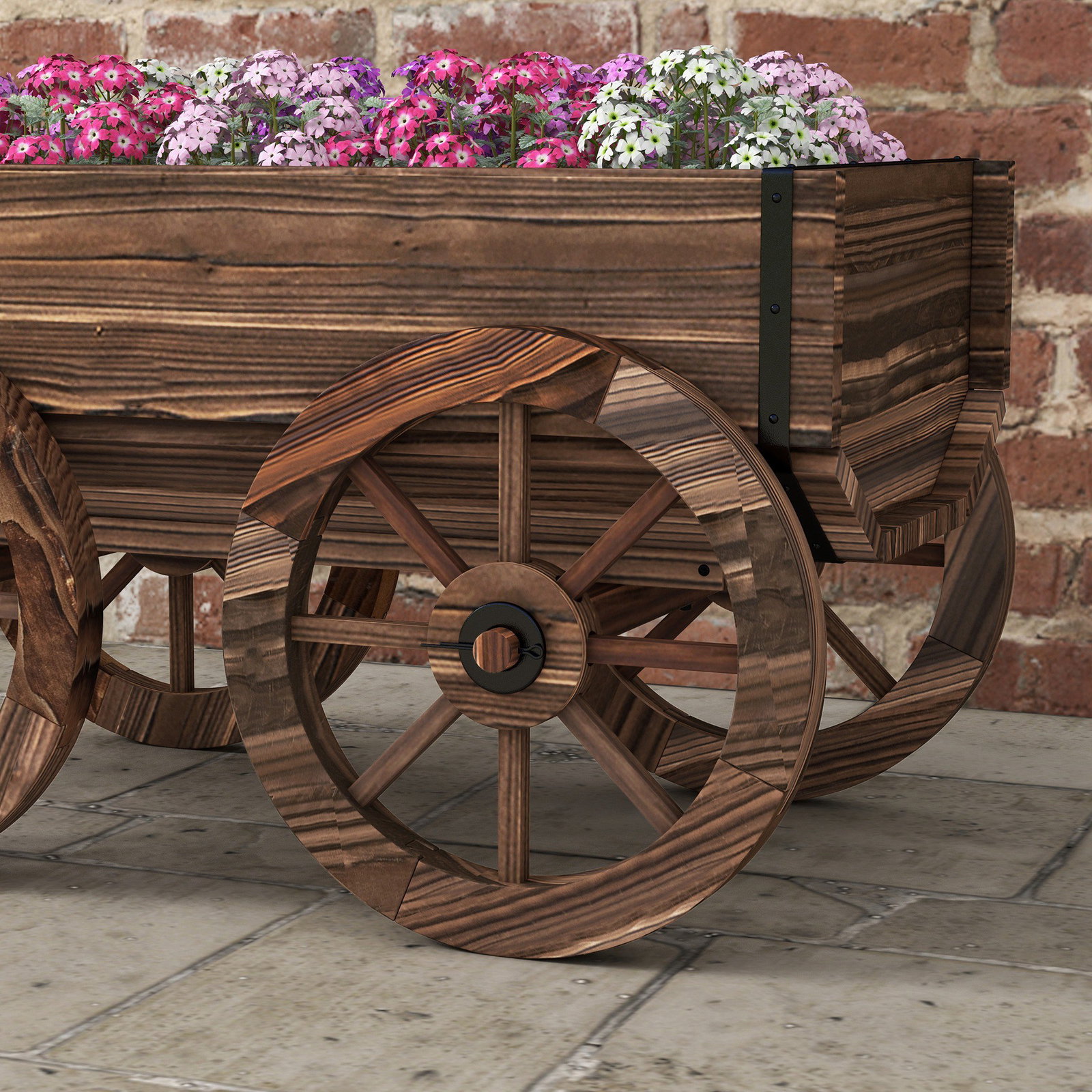 Floreira de madeira floreira de exterior em forma de carrinho com 4 rodas para varanda jardim pátio 120x41x54 cm madeira