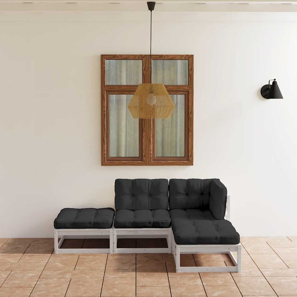 4 Pcs conjunto lounge de jardim c/ almofadões pinho maciço
