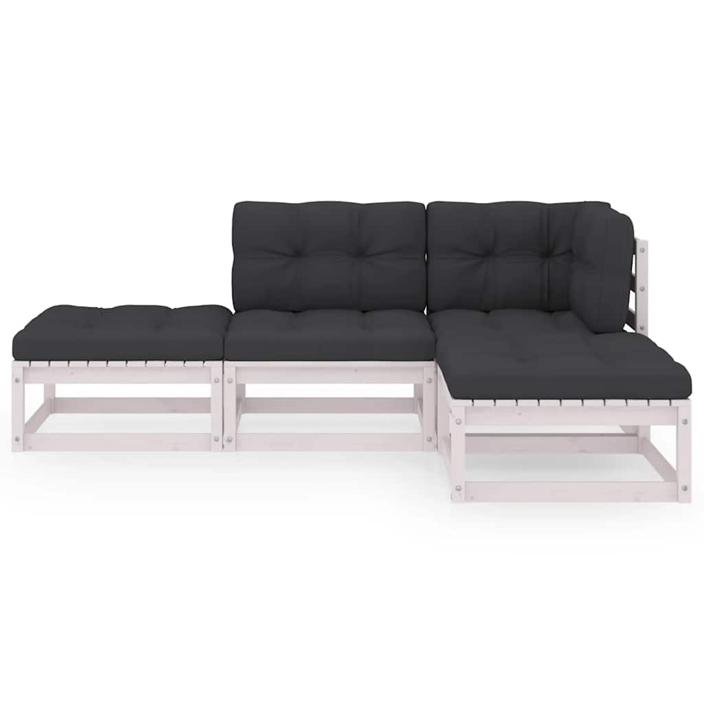4 Pcs conjunto lounge de jardim c/ almofadões pinho maciço