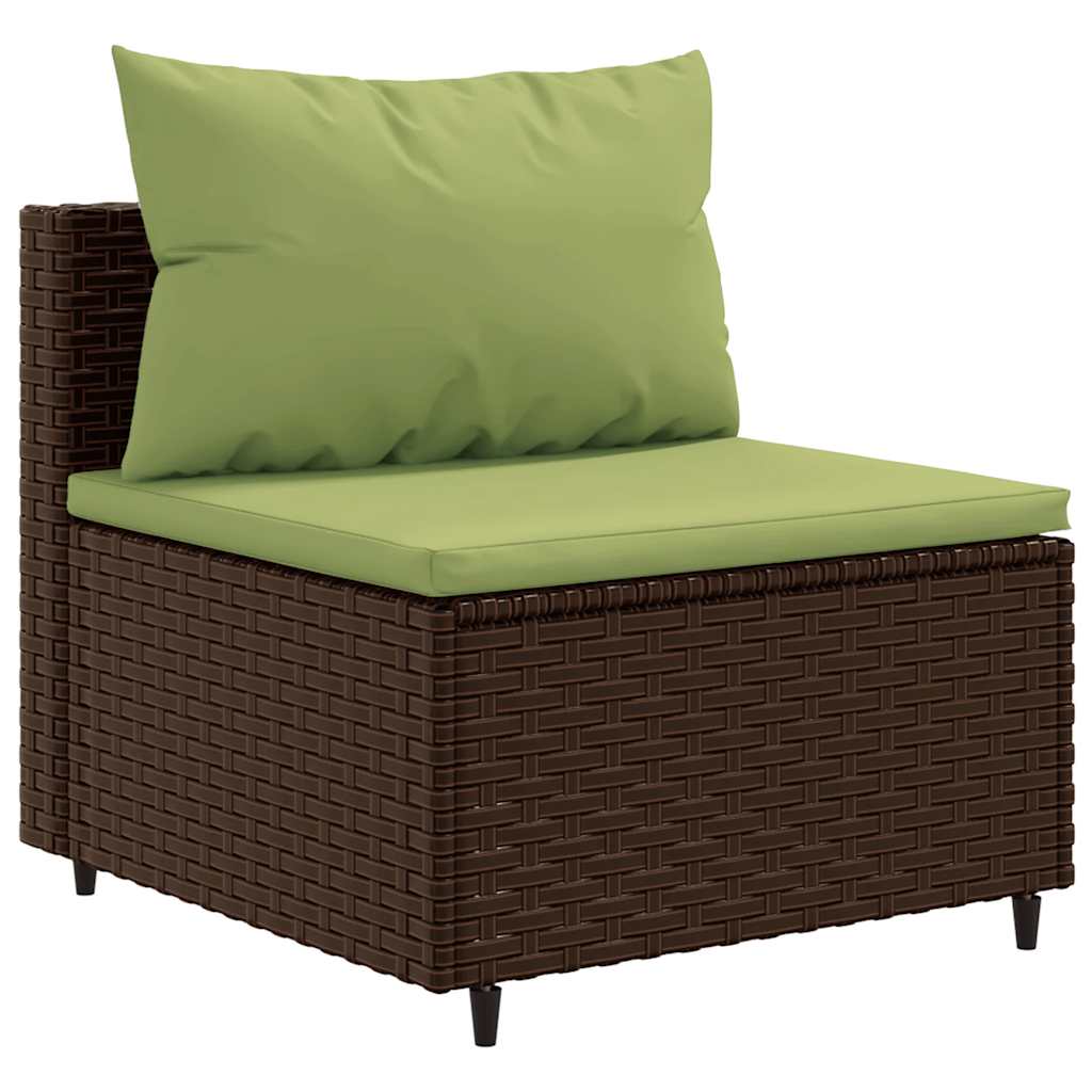 9 Pcs conjunto sofás p/ jardim c/ almofadões vime PE castanho