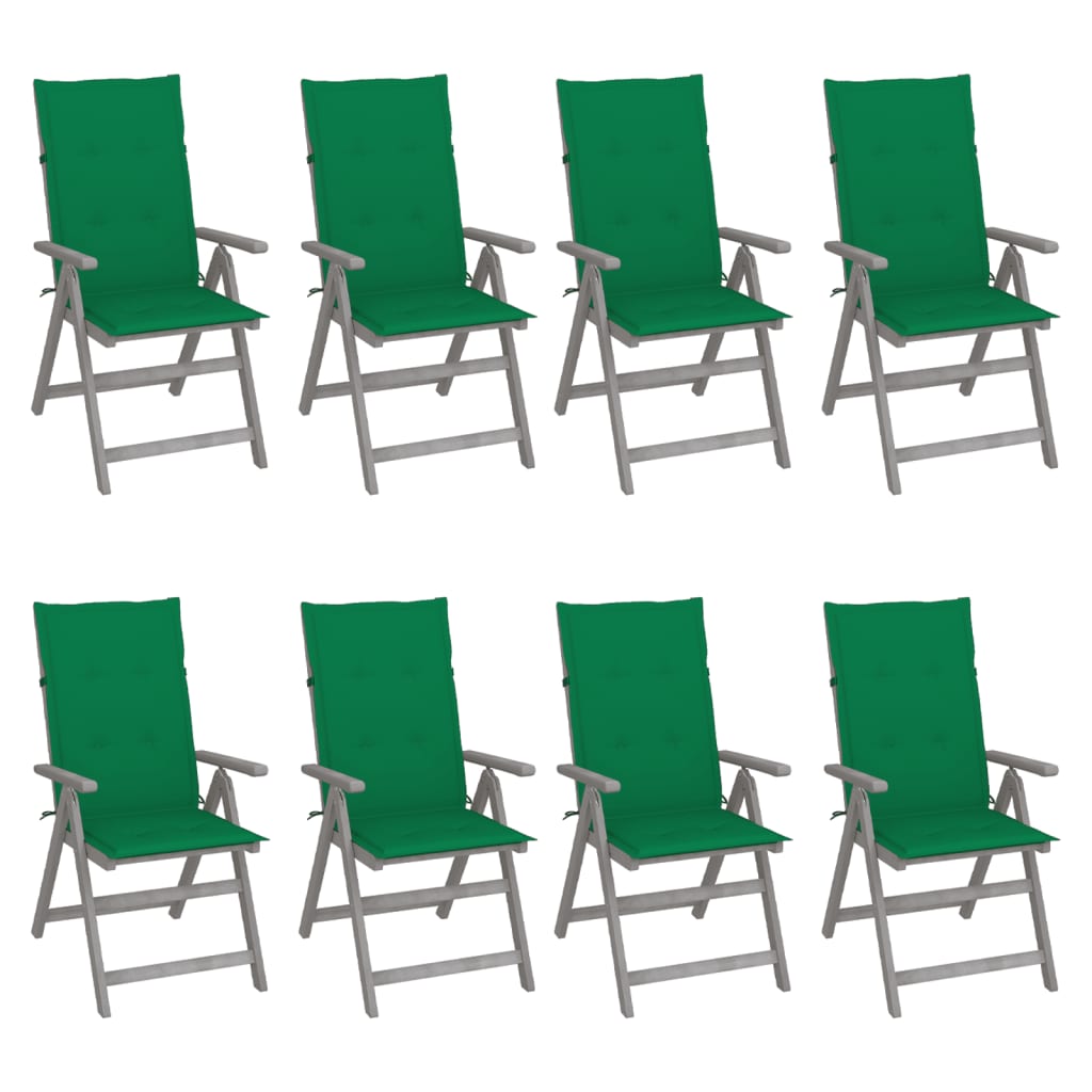 Cadeiras jardim reclináveis c/ almofadões 8 pcs acácia cinzento