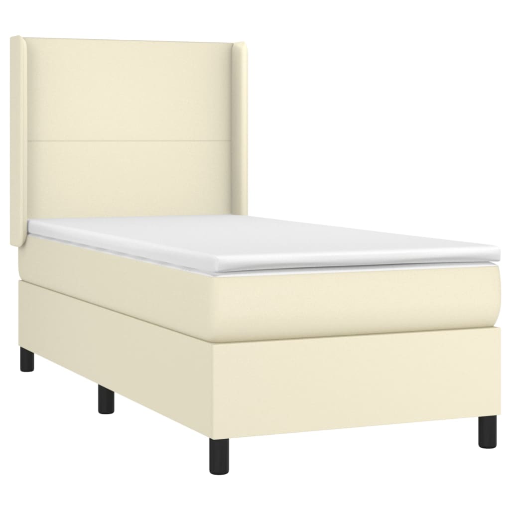 Cama com molas/colchão 90x190 cm couro artificial cor creme
