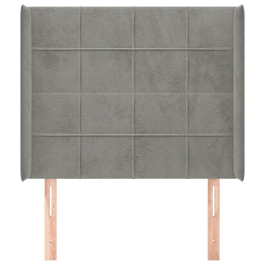 Cabeceira de cama c/ abas veludo 83x16x118/128cm cinzento-claro