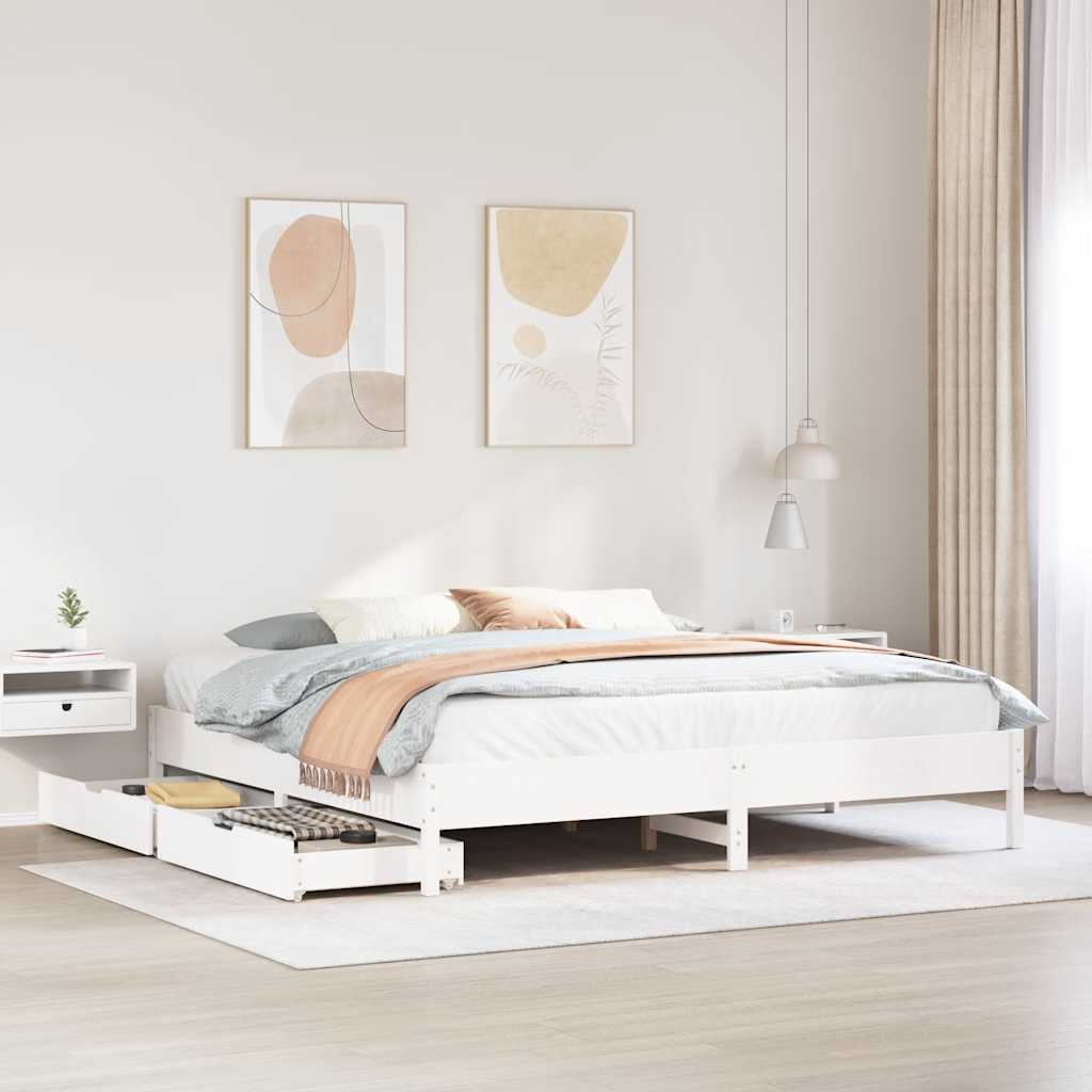 Cama sem colchão 200x200 cm madeira de pinho maciça branco