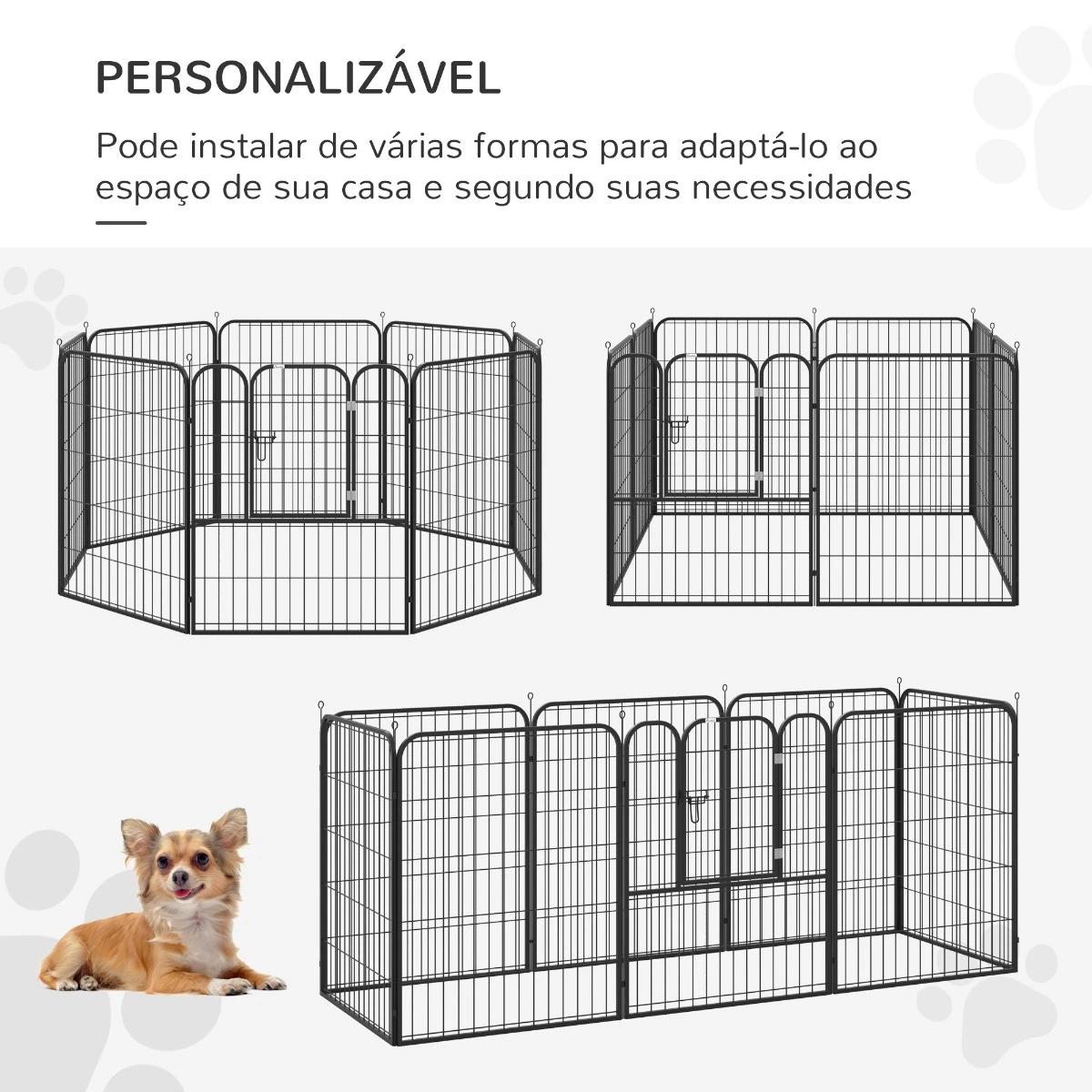 Parque para animais de estimação com 8 Varas Dobrável com Porta e Dupla Trava 79x100cm Preto